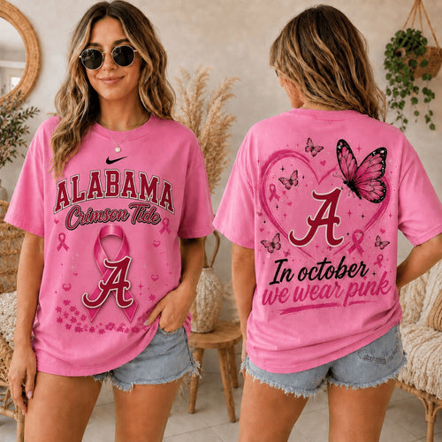 Alabama Crimson Tide 2026 NCAA Pink October Breast Cancer Awareness Fan Pride Unisex Hoodie T-Shirt