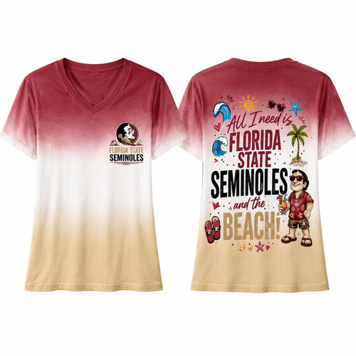 Florida State Seminoles NCAA Tropical Beach Vibes All Over Print Unisex V Neck T Shirt