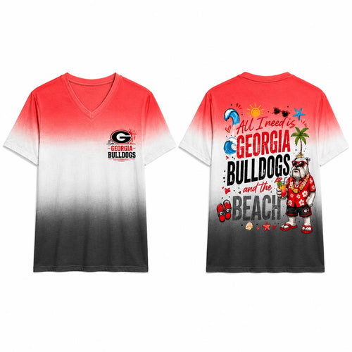 Georgia Bulldogs NCAA Tropical Beach Vibes All Over Print Unisex V Neck T Shirt