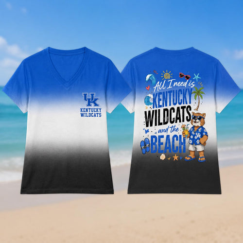 Kentucky Wildcats NCAA Tropical Beach Vibes All Over Print Unisex V Neck T Shirt