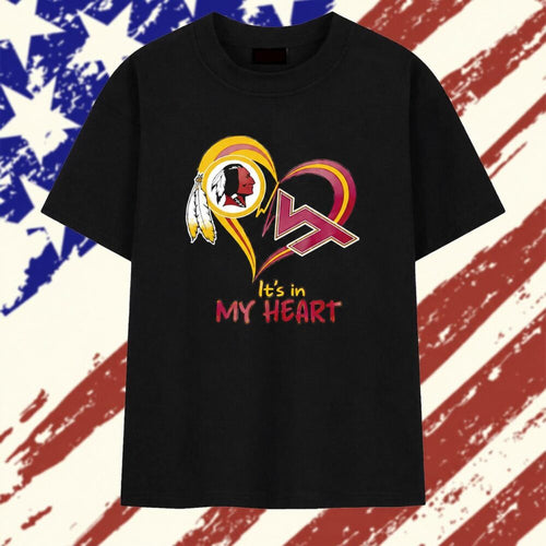Washington football greatness and Virginia Tech Hokies mashup heart with Superman chest rip T Shirt