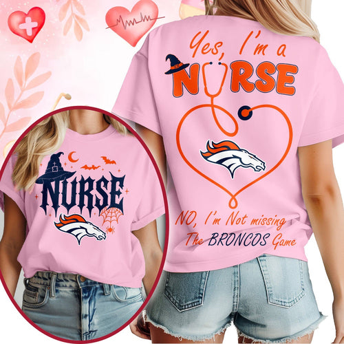 Denver Broncos NFL Night Shift Never Misses Game Day Halloween Nurse Unisex 3D Shirt, Football New Design Shirt