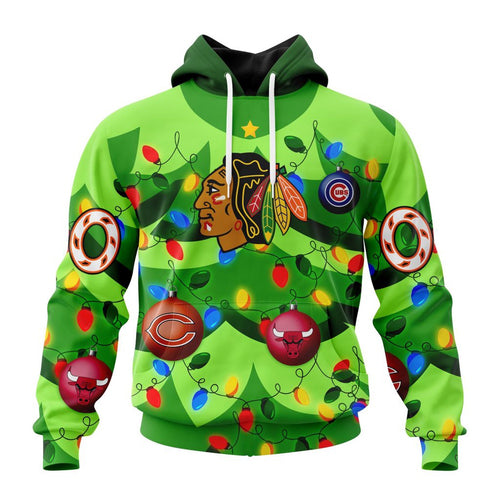 NHL Chicago BlackHawks Specialized Christmass Tree Color And City’s Sport Teams Hoodie, T Shirt