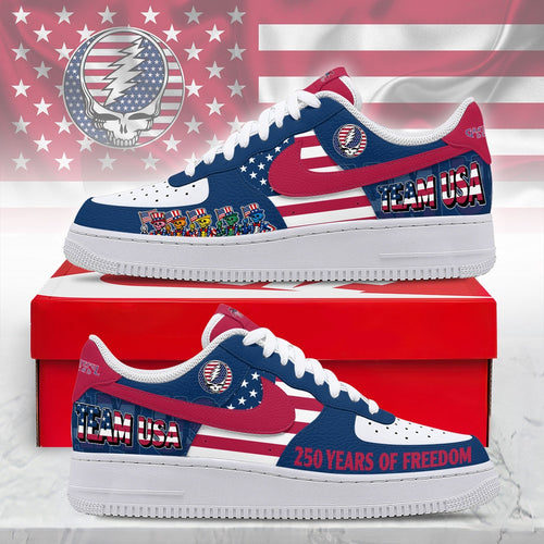 Grateful Dead Team USA Custom Air Force 1 Shoes, 250 Years Of Freedom Patriotic Sneakers, Music Air Force 1 Shoes
