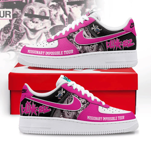Blink 182 Missionary Impossible Tour Custom Air Force 1 Shoes, Pink Punk Rock Graphic Sneakers, Music Air Force 1 Shoes