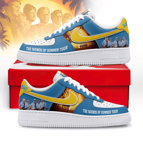 The Beach Boys Sounds Of Summer Tour Tropical Blue & Yellow Rock Graphic Air Force 1 Shoes, Music Air Force 1 Shoes