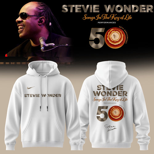 Stevie Wonder Songs in the Key of Life Performances 50th Anniversary Signed White Hoodie