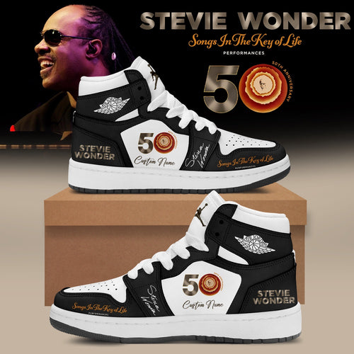 Stevie Wonder Songs in the Key of Life Performances 50th Anniversary Signed Black Air Jordan 1 Shoes, Music Air Jordan 1 Shoes