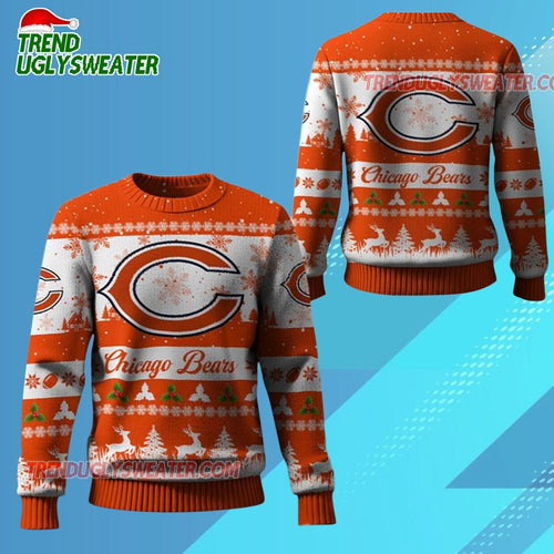 Nfl 2025 Christmas Bears Festive Reindeer Tree Ugly Sweater