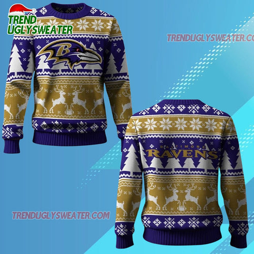 Nfl 2025 Ravens Reindeer Football Christmas Ugly Sweater