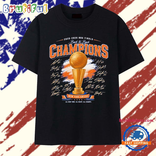2025-2026 NBA Finals Back to Back Champions NY Knicks Trophy Signature Art T Shirt