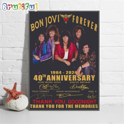 Bon Jovi Forever 1984-2024 40th Anniversary Thanh You For The Memories Poster Canvas Art