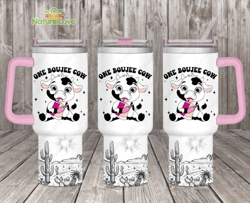 Boujee Cow Valentine 40oz Tumbler with Handle Cow’s Lover Gift