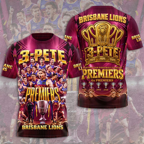 Brisbane Lions Threepeat Premiers 3D Apparel – TMTHU9590