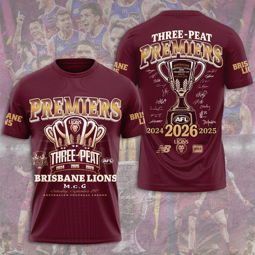 Brisbane Lions Threepeat Premiers 3D Apparel – TMTHU9621