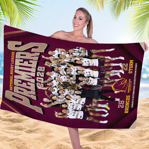 Brisbane Broncos 2025 NRL Premiers Rectangle Beach Towel – HOATT13729