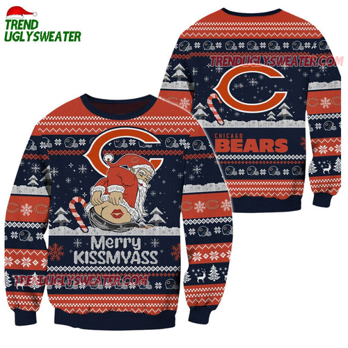 Chicago Bears Merrykissmyass Funny Santa Claus Christmas Ugly Sweater