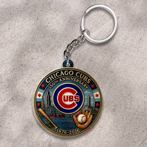 Chicago Cubs 150th Anniversary Custom Shape 2-sided Keychain – HOATT13528