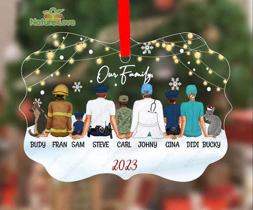 Custom Family Christmas Ornament With Career Police Doctor Nurse Firefighter