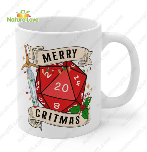 DND Merry Christmas Dice D20 Mug DnD Dungeons and Dragons Gift