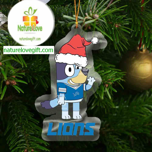 Detroit Lions Christmas Bluey Say Hi NFL Acrylic Christmas Tree Decoration Ornament