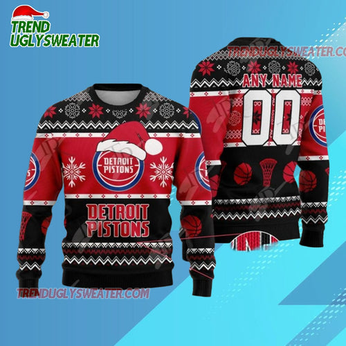 Personalized Detroit Pistons Frosty Hoops Ugly Christmas Sweater