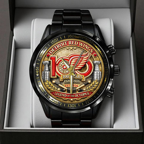 Detroit Red Wings 100th Anniversary Black Stainless Steel Watch – TANTN21495