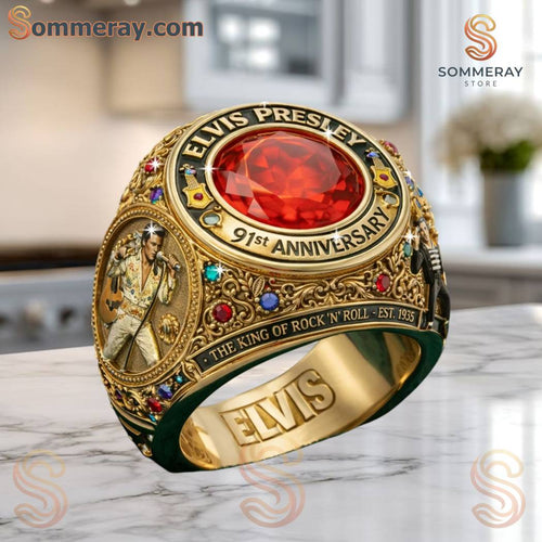 Elvis Presley 91st Anniversary King of Rock N Roll Gold Ring