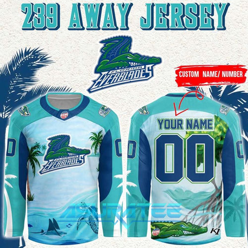 Florida Everblades 239 Away Custom Name Hockey Jersey