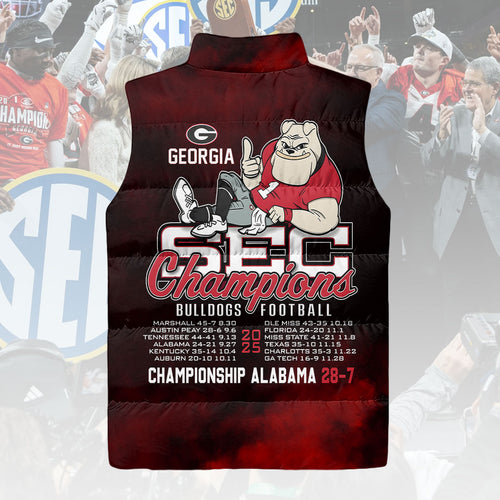 Georgia Bulldogs Football 2025 SEC Champions 3D Sleeveless Down Jacket – HOATT15018