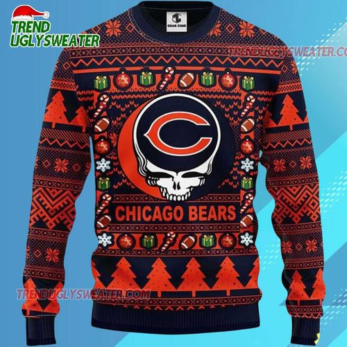 Grateful Dead X Nfl Chicago Bears Stealie Logo Ugly Christmas Sweater