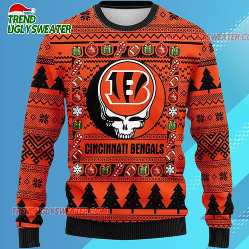 Grateful Dead X Nfl Cincinnati Bengals Stealie Logo Ugly Christmas Sweater