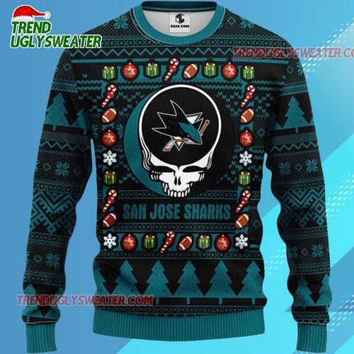 Grateful Dead X Nhl San Jose Sharks Stealie Logo Ugly Christmas Sweater