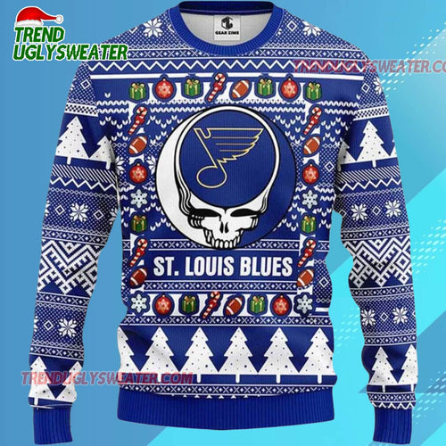 Grateful Dead X Nhl St Louis Blues Stealie Logo Ugly Christmas Sweater
