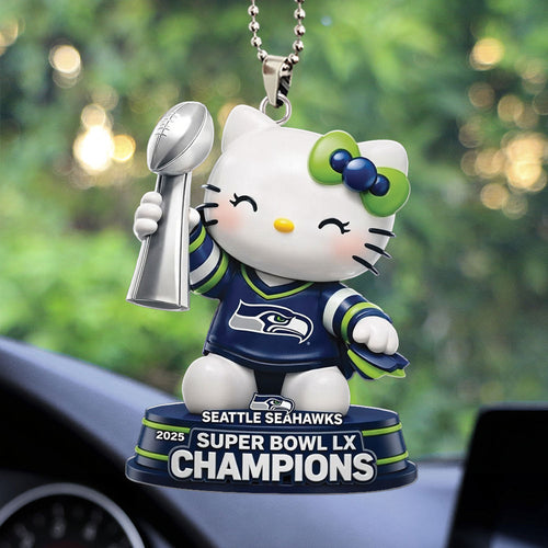 Hello Kitty x Seattle Seahawks 2025 Super Bowl LX Champions Custom shape 2-sided Acrylic Car Ornament – TMTHU3913