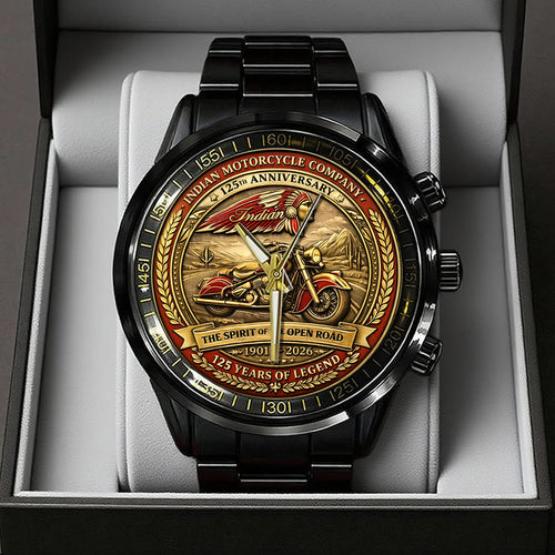 Indian Motorcycle 125th Anniversary Black Stainless Steel Watch – TANTN21660