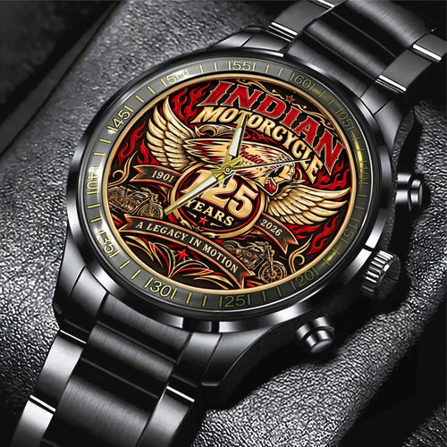 Indian Motorcycle 125th Anniversary Black Stainless Steel Watch – TMTHU9543
