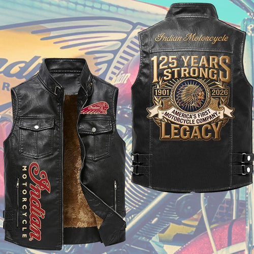 Indian Motorcycle 125th Anniversary Premium 2D Sleeveless Leather Vest – TMTHU8766