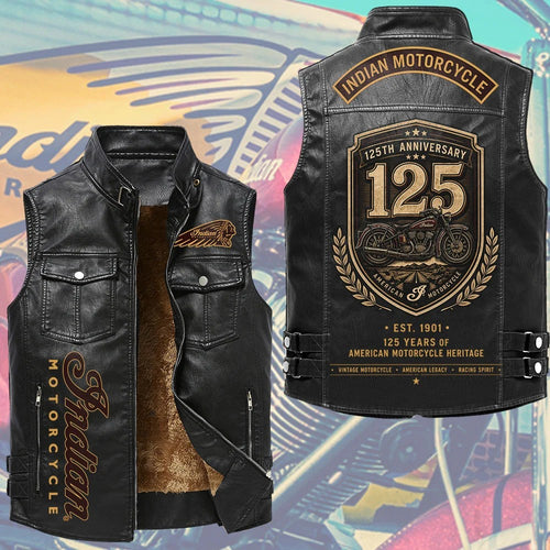 Indian Motorcycle 125th Anniversary Premium 2D Sleeveless Leather Vest – TMTHU8845