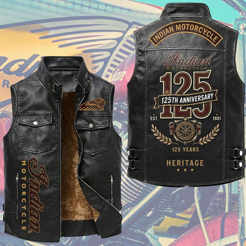 Indian Motorcycle 125th Anniversary Premium 2D Sleeveless Leather Vest – TMTHU8846