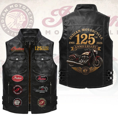 Indian Motorcycle 125th Anniversary Premium 2D Sleeveless Leather Vest – HOATT20794
