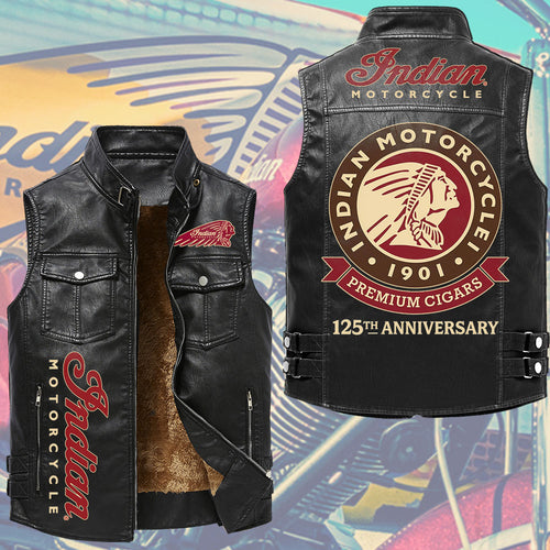 Indian Motorcycle 125th Anniversary Premium 2D Sleeveless Leather Vest – TMTHU8088