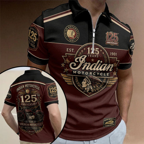 Indian Motorcycle 125th Anniversary Zip Polo Shirt – TMTHU8944