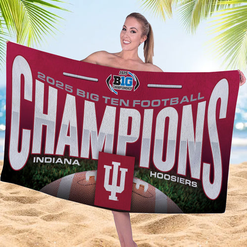 Indiana Hoosiers Football 2025 Big Ten Champions Rectangle Beach Towel – MAITM13985