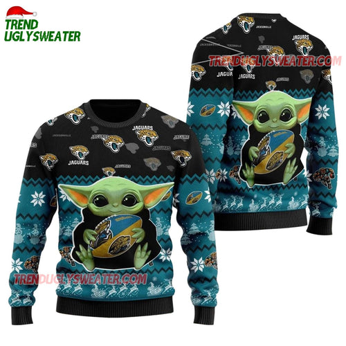 Jacksonville Jaguars Baby Yoda Hug The Ball Christmas Ugly Sweater