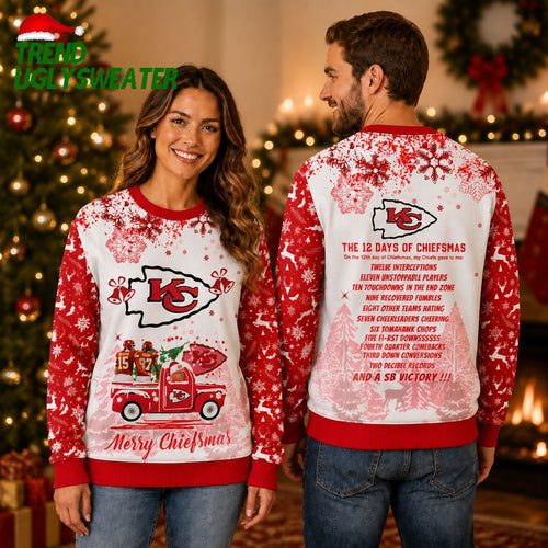Kansas City Chiefs 12 Days Of Chiefsmas Truck Ugly Christmas Sweater