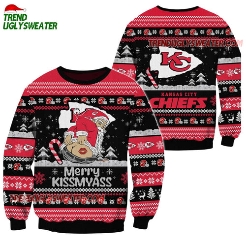 Kansas City Chiefs Merrykissmyass Funny Santa Claus Christmas Ugly Sweater