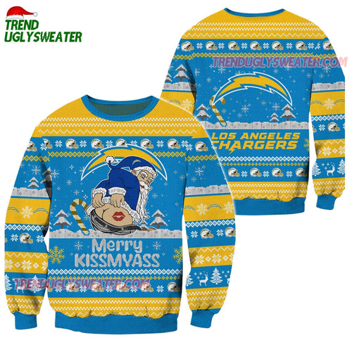 Los Angeles Chargers Merrykissmyass Funny Santa Claus Christmas Ugly Sweater