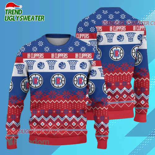 Los Angeles Clippers Hoops & Snowflakes Ugly Christmas Sweater