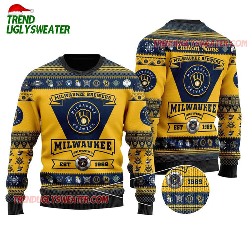 MLB Milwaukee Brewers Logo And Emblem Holiday Ugly Christmas Sweater
